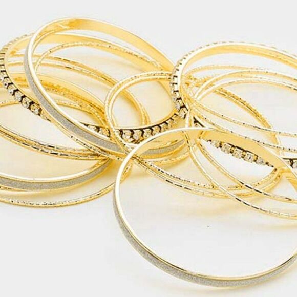 17PCS - Rhinestone Gold Metal Bangle Bracelets - Picture 4 of 7